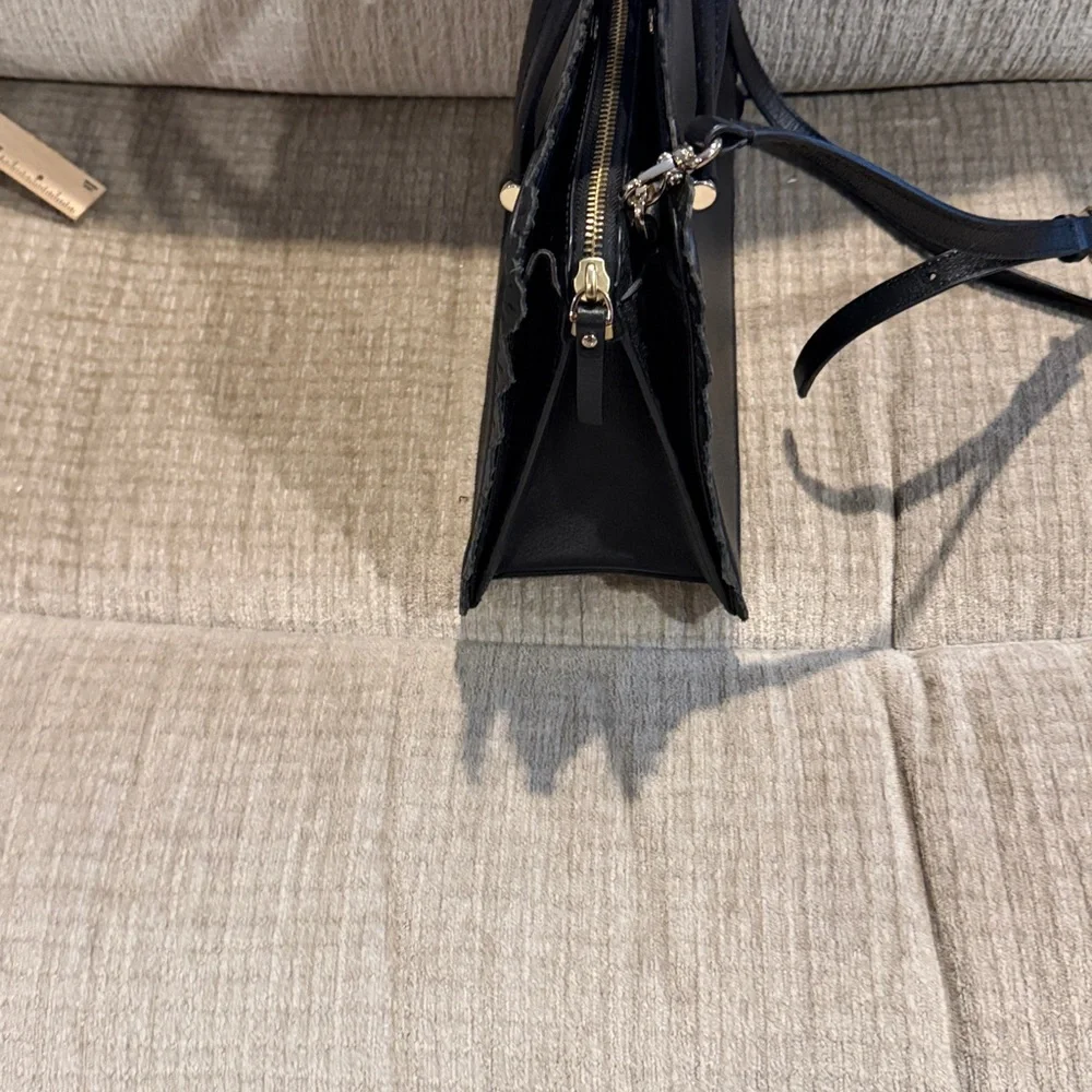 Kate Spade Black Scallop Lace Satchel 8 x 11 detachable strap gently used - Picture 6 of 12